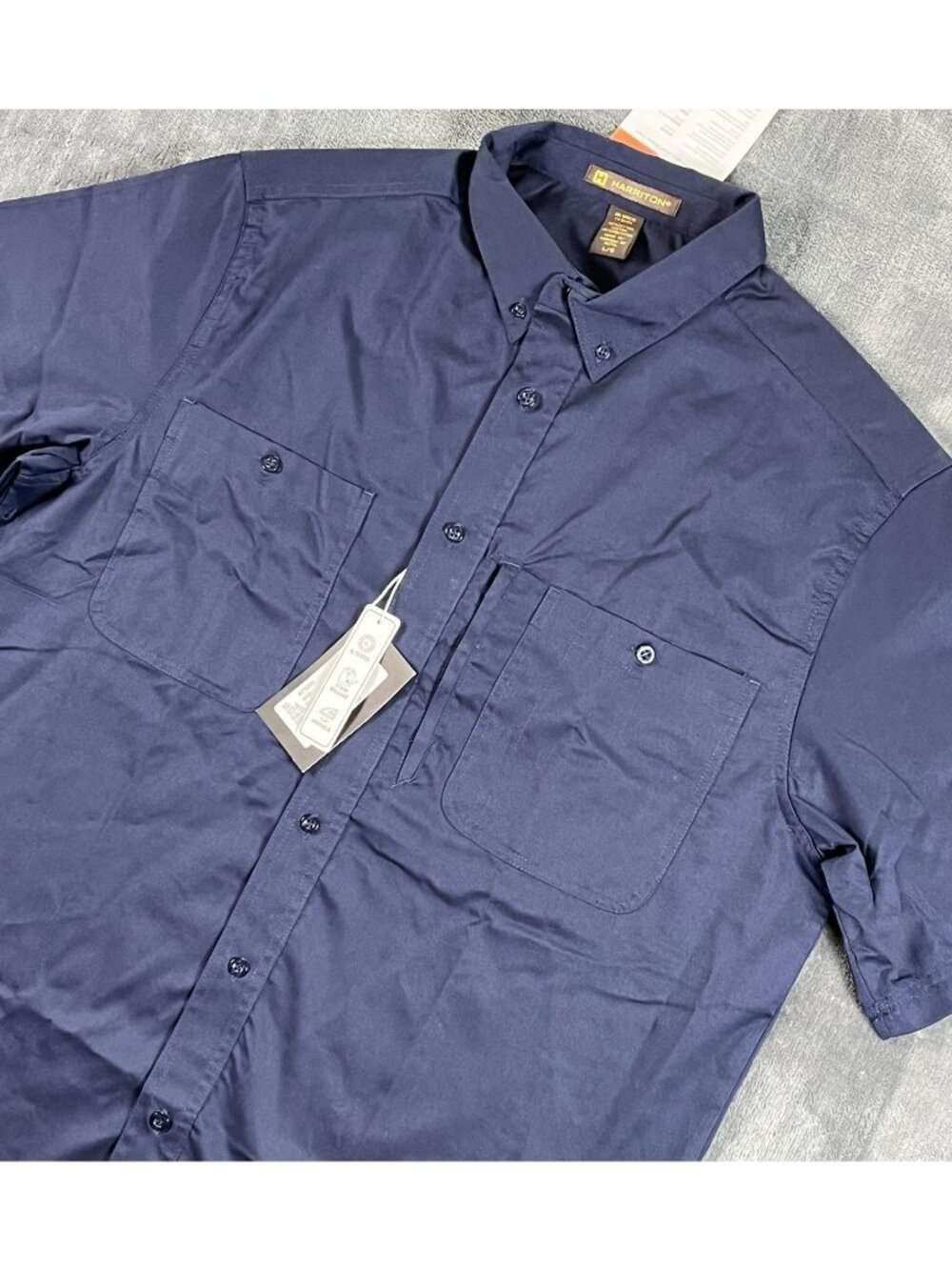Harriton Shirt Men's L Advantage Short Sleeve Button Up Navy Blue Work Shirt NWT